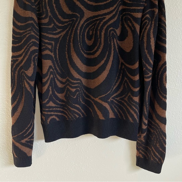 ST. JOHN SPORT Black Brown Wool Blend Swirl Print Mock Neck Full Zip Up Sweater - Picture 7 of 9
